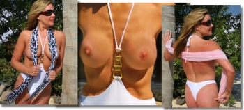 Monokini, the exciting, sexy, St. Moritz topless swimsuit available in Thong or Rio Bottom only from Brigitewear International